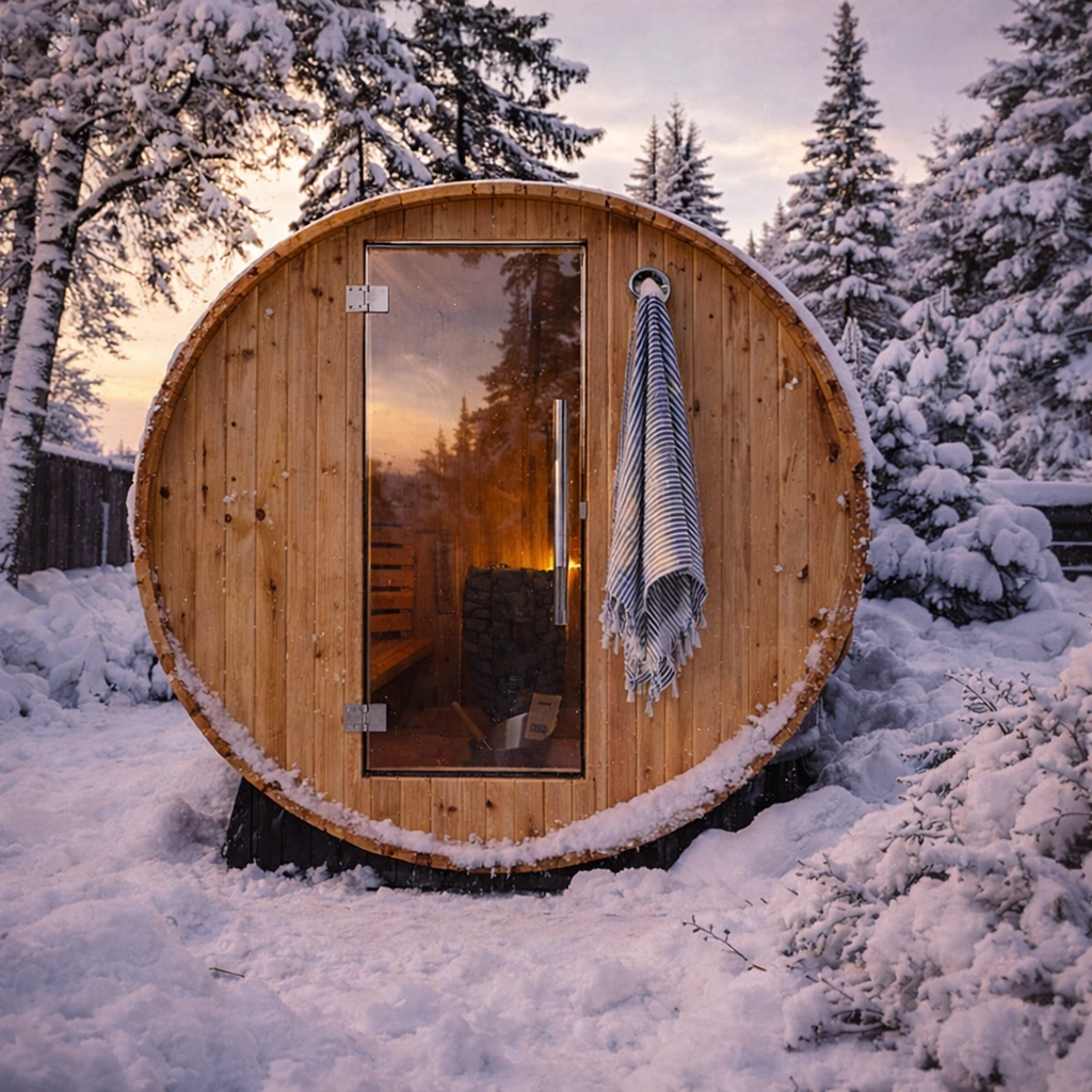 Sauna barrel in snow
